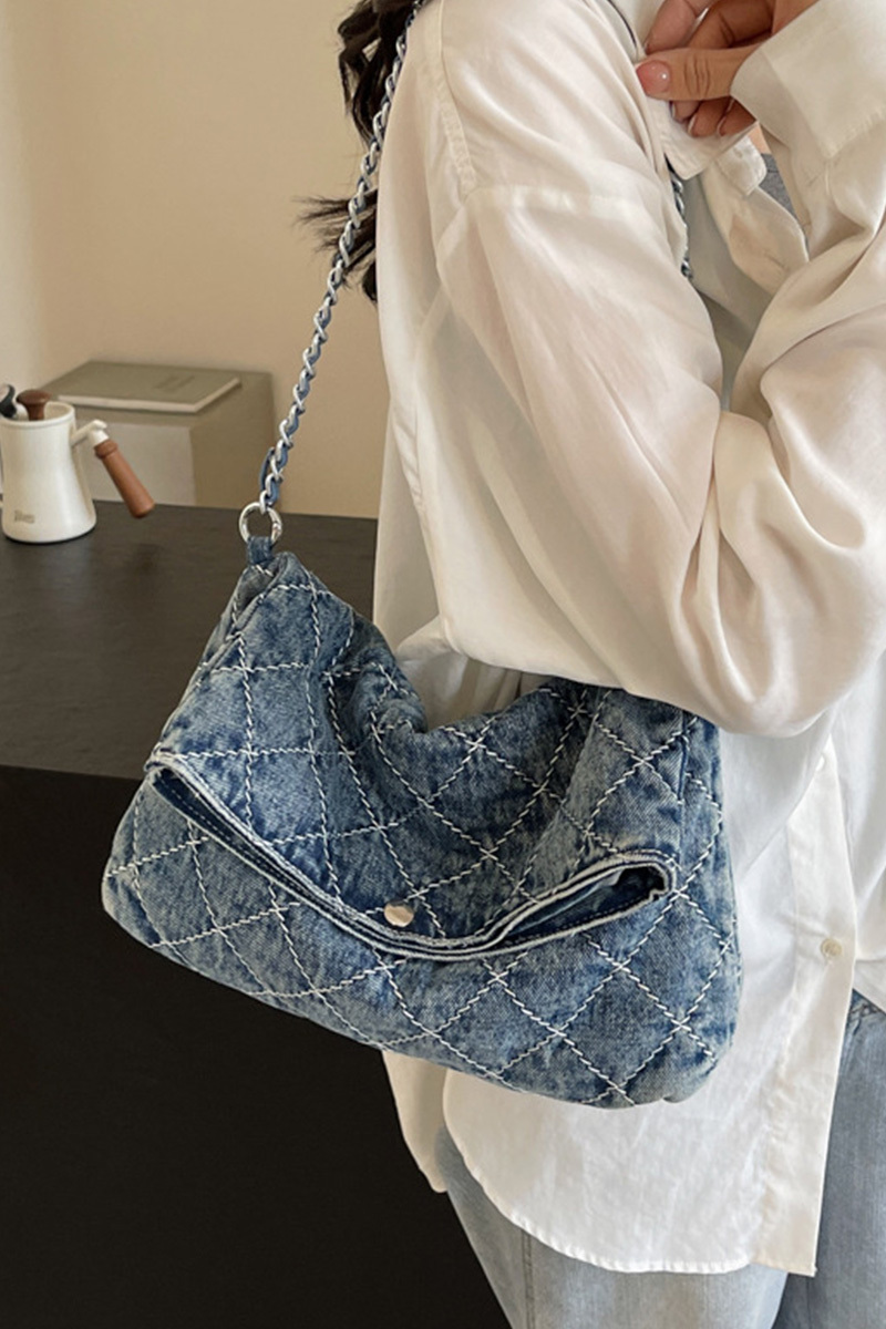 Women's Chain Quilted Denim Shoulder Bag