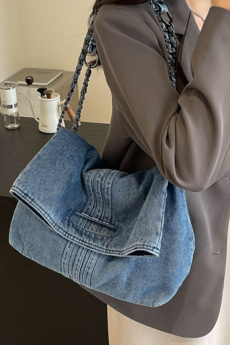 Women's Commuter Chain-Strap Denim Shoulder Bag