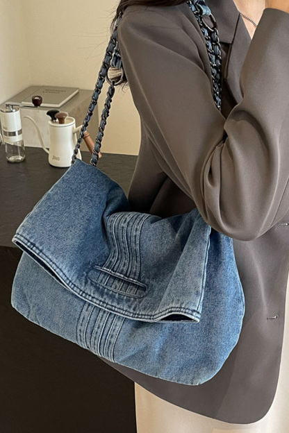 Women's Commuter Chain-Strap Denim Shoulder Bag