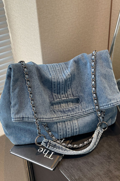 Women's Commuter Chain-Strap Denim Shoulder Bag