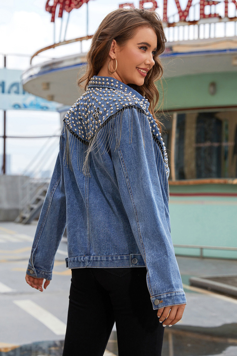 Women's Heavy-Duty Riveted Fringe Denim Jacket