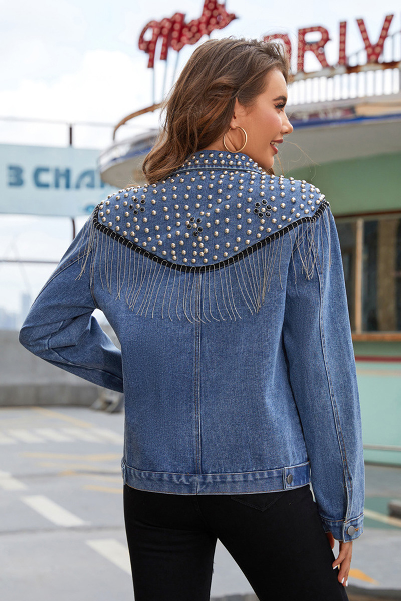 Women's Heavy-Duty Riveted Fringe Denim Jacket