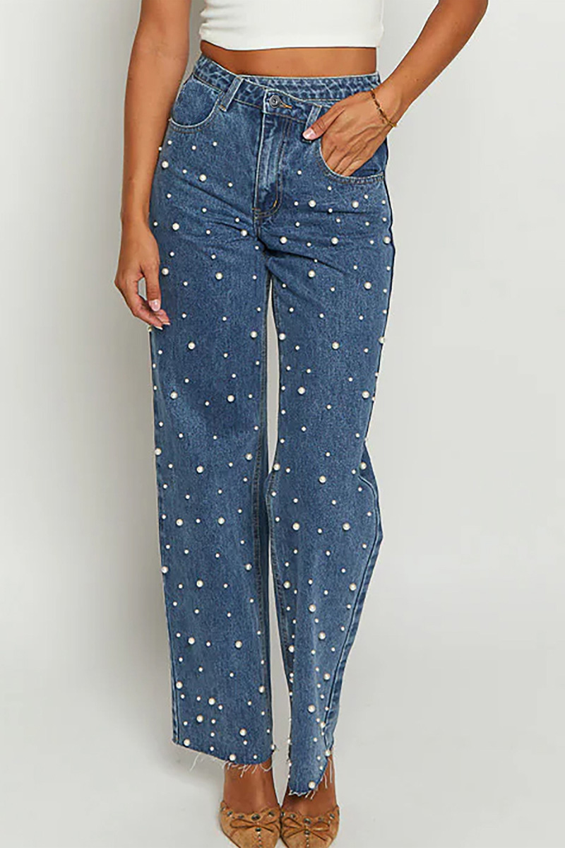 Women's Baggy Cross Beaded Embroidered  Jeans