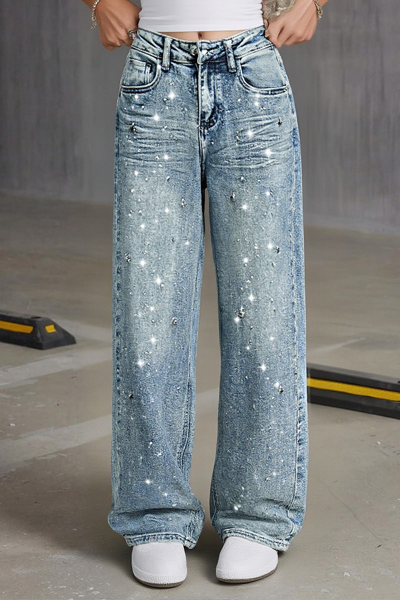 Women's Fashion Star Rhinestone Embroidered Jeans