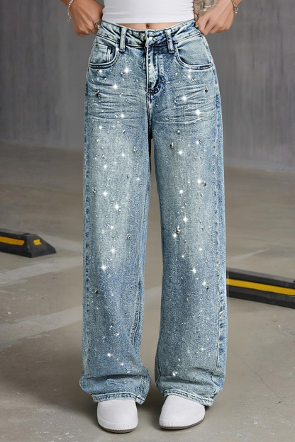 Women's Fashion Star Rhinestone Embroidered Jeans