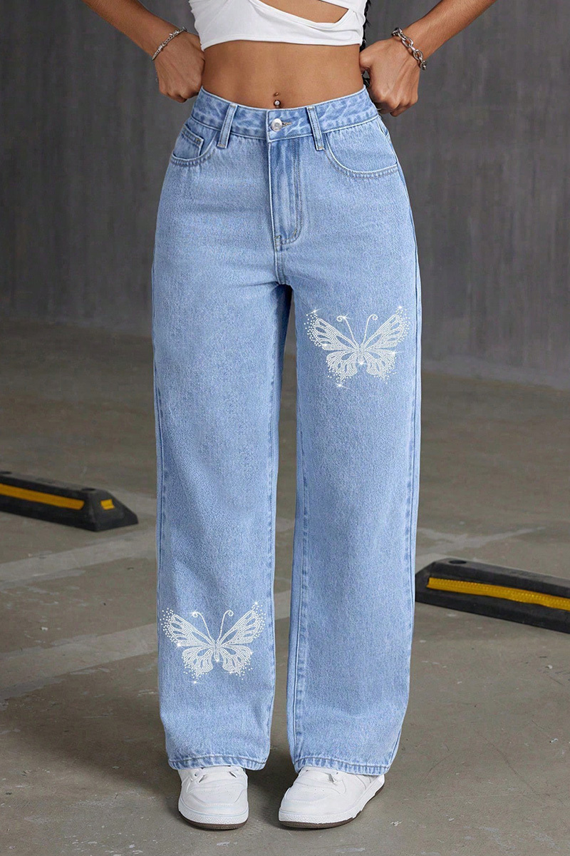 Women's Rhinestone Butterfly Design Jeans