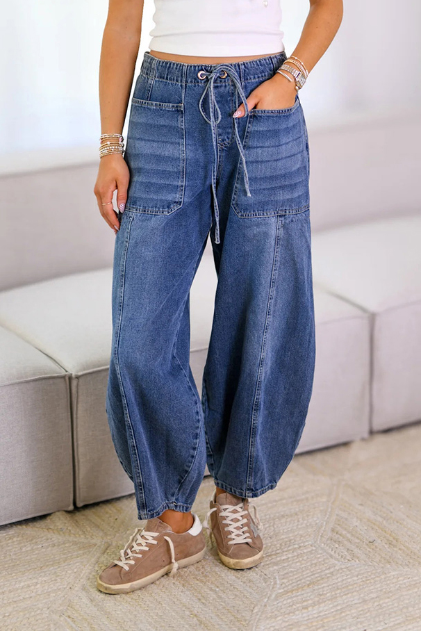 Women's Drawstring Waist Tapered Ankle Jeans