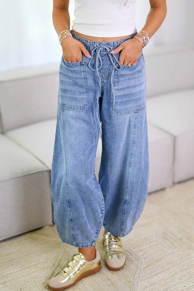 Women's Drawstring Waist Tapered Ankle Jeans