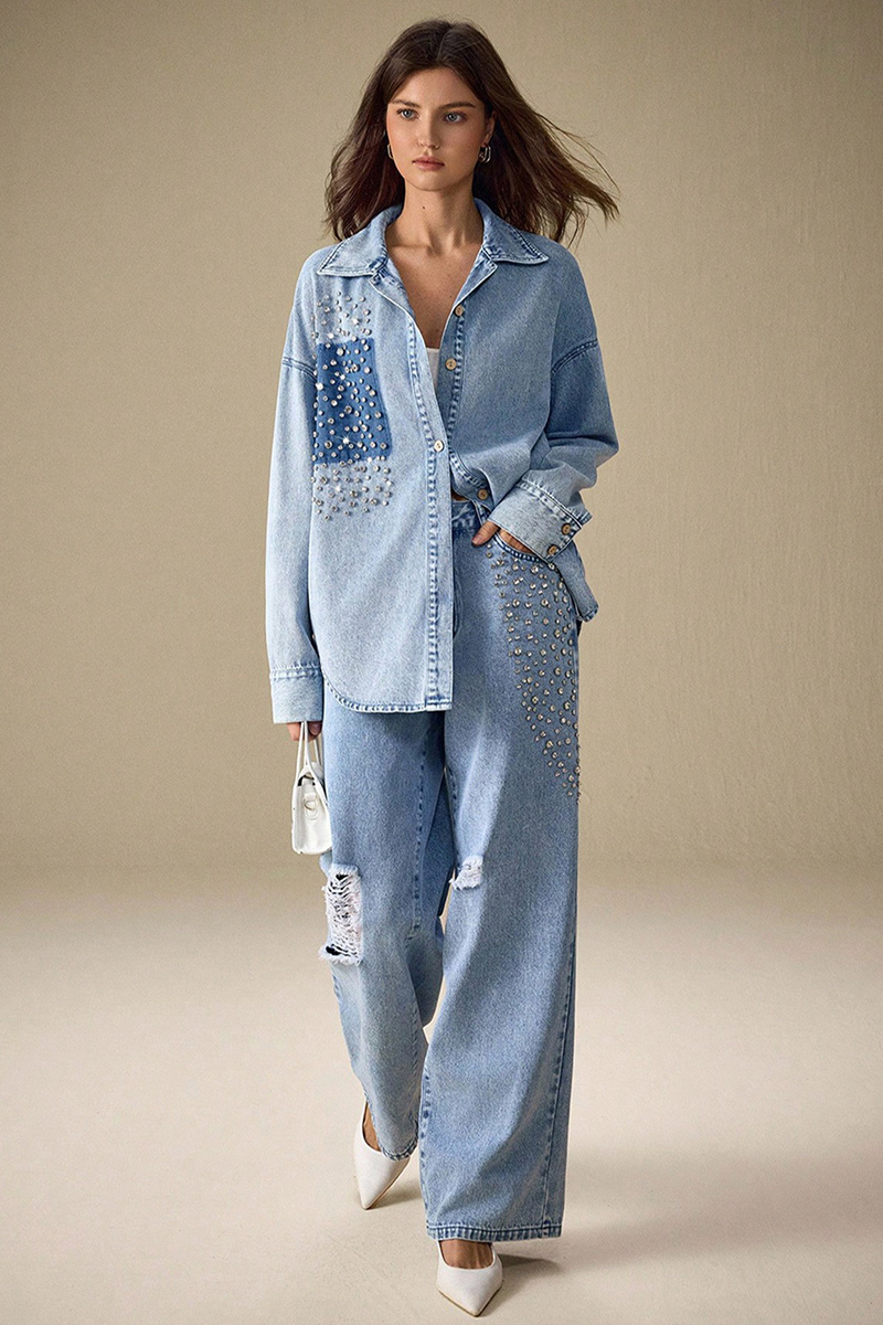Ladies' Luxury Crystal-Embellished Denim Jacket