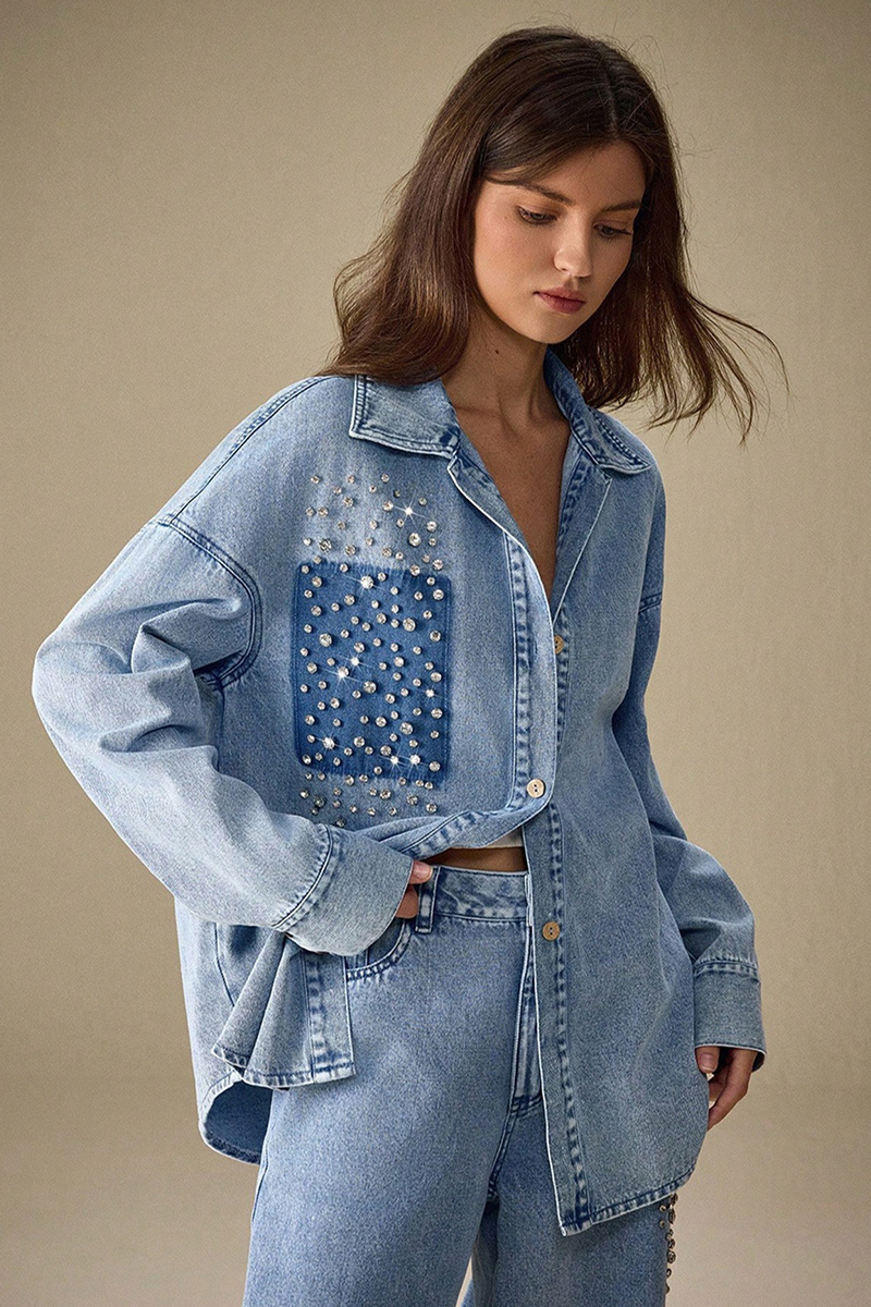 Ladies' Luxury Crystal-Embellished Denim Jacket