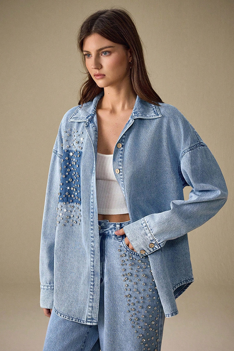 Ladies' Luxury Crystal-Embellished Denim Jacket