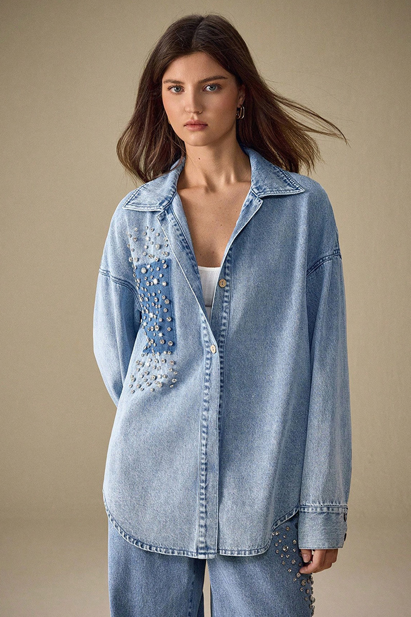 Ladies' Luxury Crystal-Embellished Denim Jacket