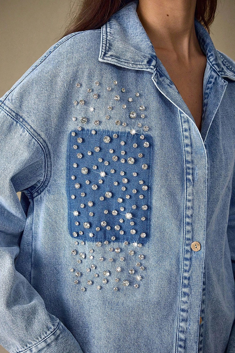 Ladies' Luxury Crystal-Embellished Denim Jacket
