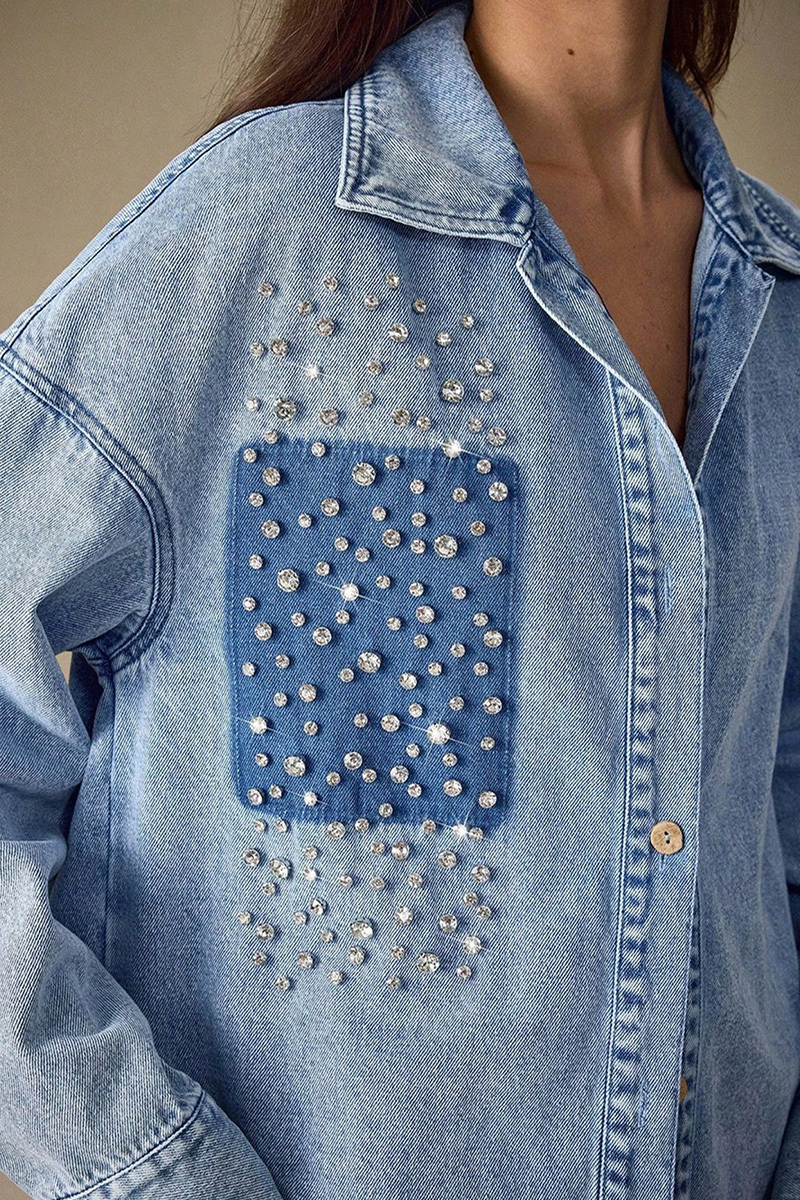 Ladies' Luxury Crystal-Embellished Denim Jacket
