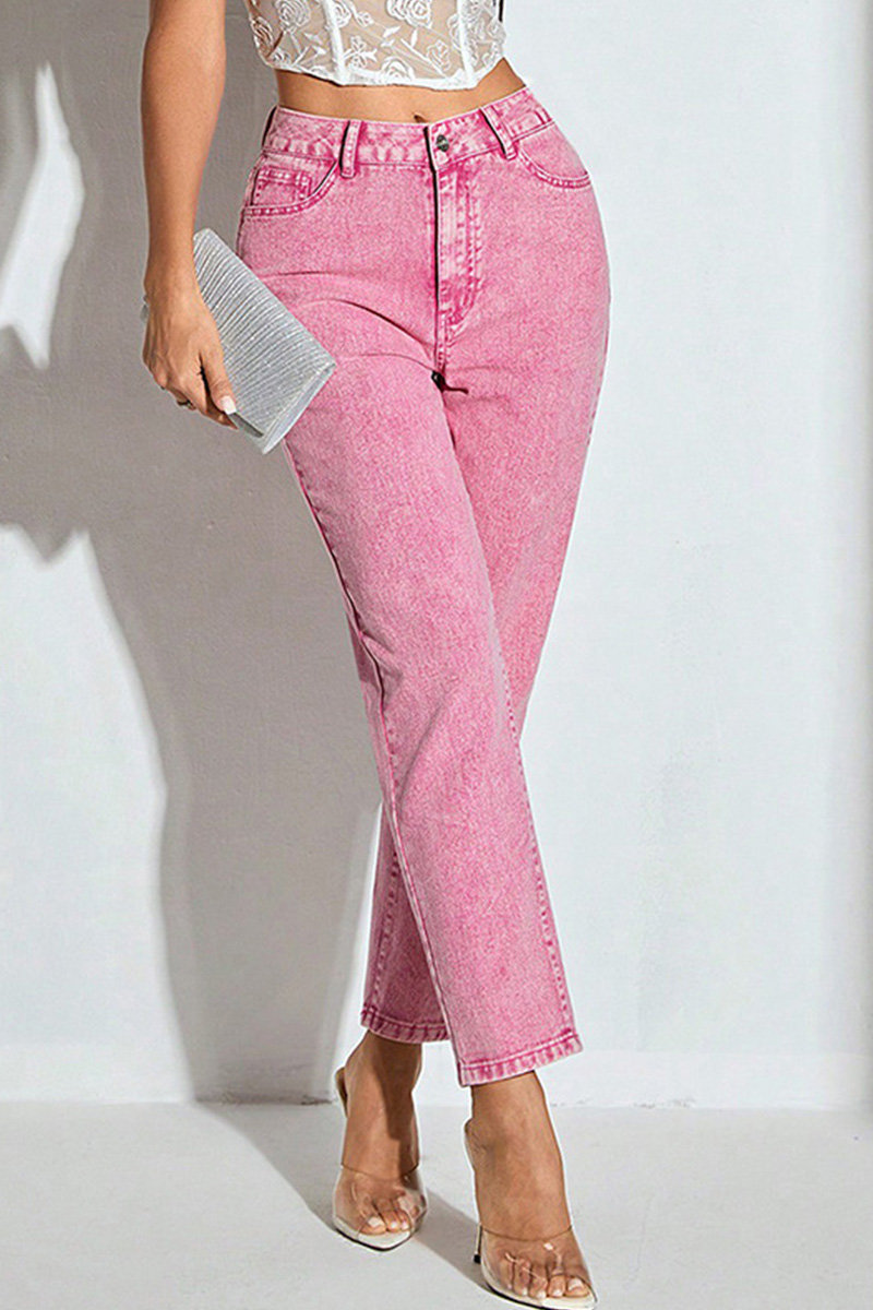 Women's Pink High-Waisted Straight-Leg Jeans