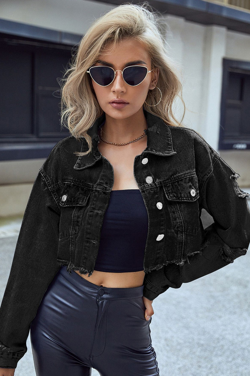 Ladies' Fashion-Forward Destroyed Denim Jacket