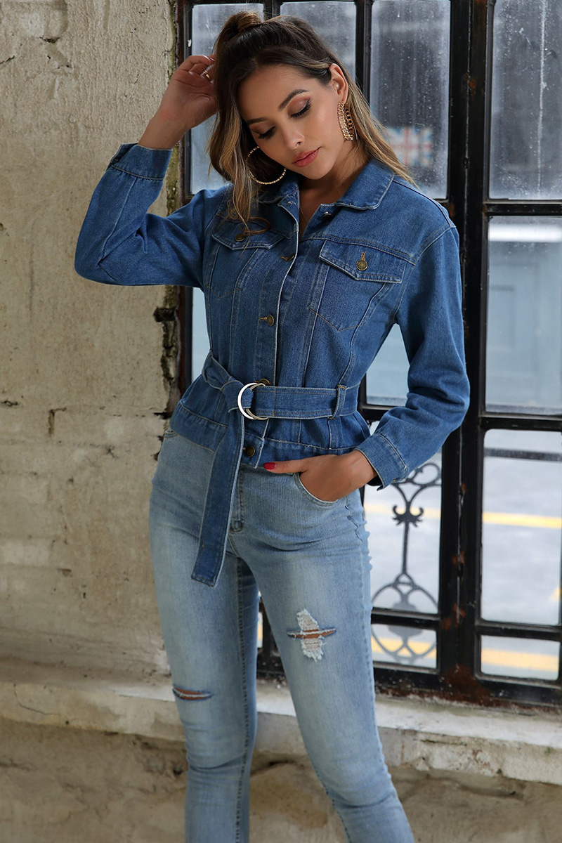 Women's Fashion Slimming Belted Denim Jacket