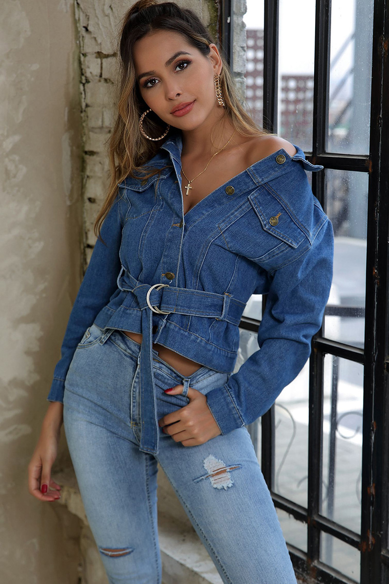 Women's Fashion Slimming Belted Denim Jacket