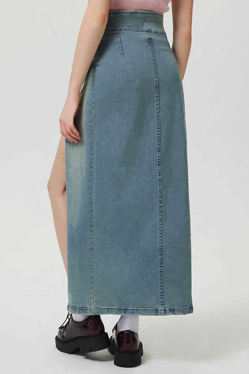 Women's Elasticized Side-Slit Cowboy Midi Skirt