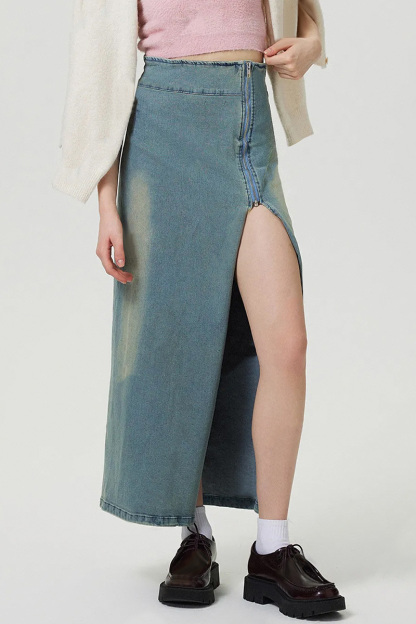 Women's Elasticized Side-Slit Cowboy Midi Skirt