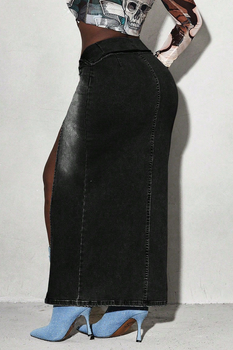 Women's Elasticized Side-Slit Cowboy Midi Skirt