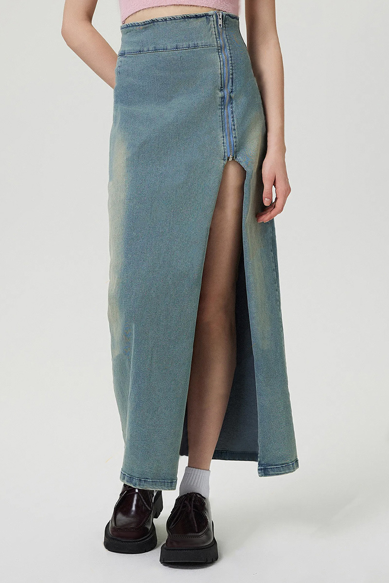 Women's Elasticized Side-Slit Cowboy Midi Skirt