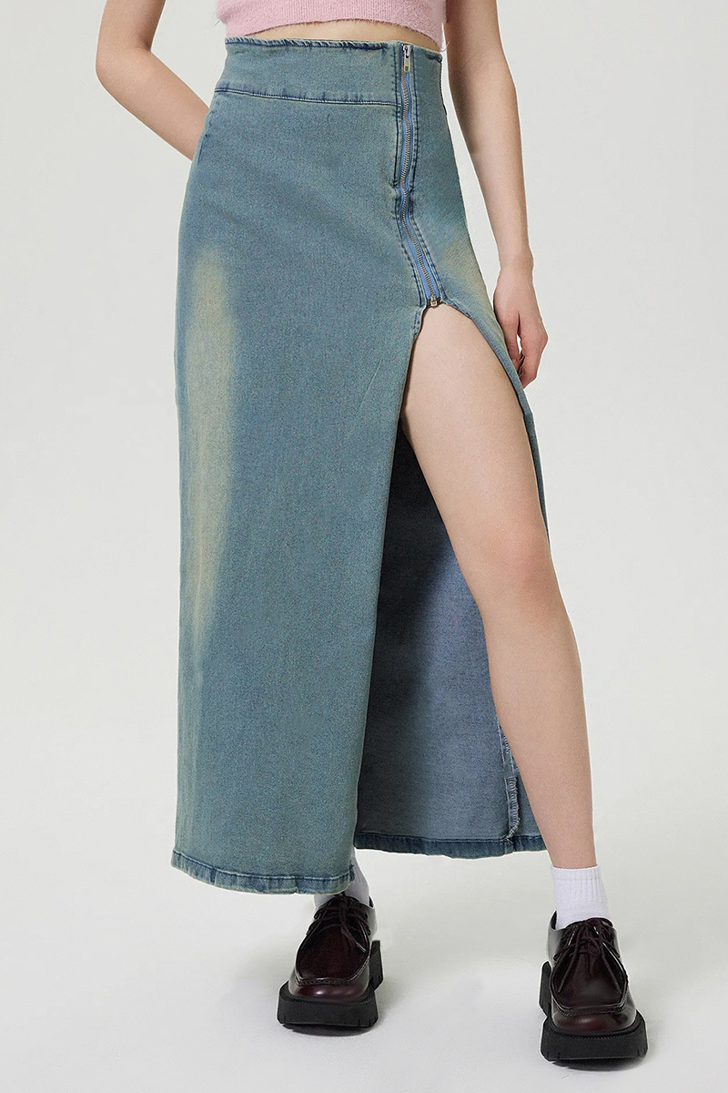 Women's Elasticized Side-Slit Cowboy Midi Skirt