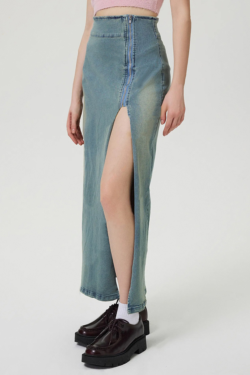 Women's Elasticized Side-Slit Cowboy Midi Skirt