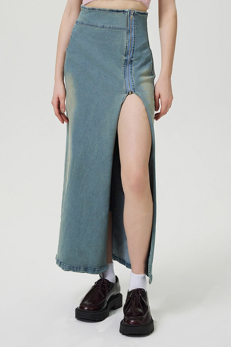 Women's Elasticized Side-Slit Cowboy Midi Skirt