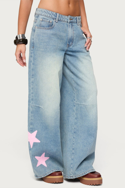 Women's Vintage Pink Star-Print Jeans