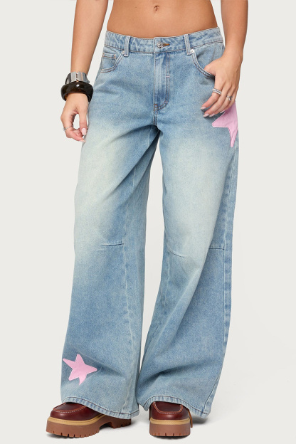 Women's Vintage Pink Star-Print Jeans
