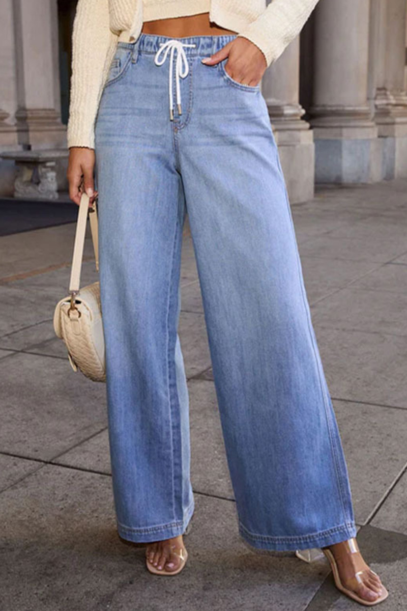 Women's Elastic-Waist Flowy Straight-Cut Jeans