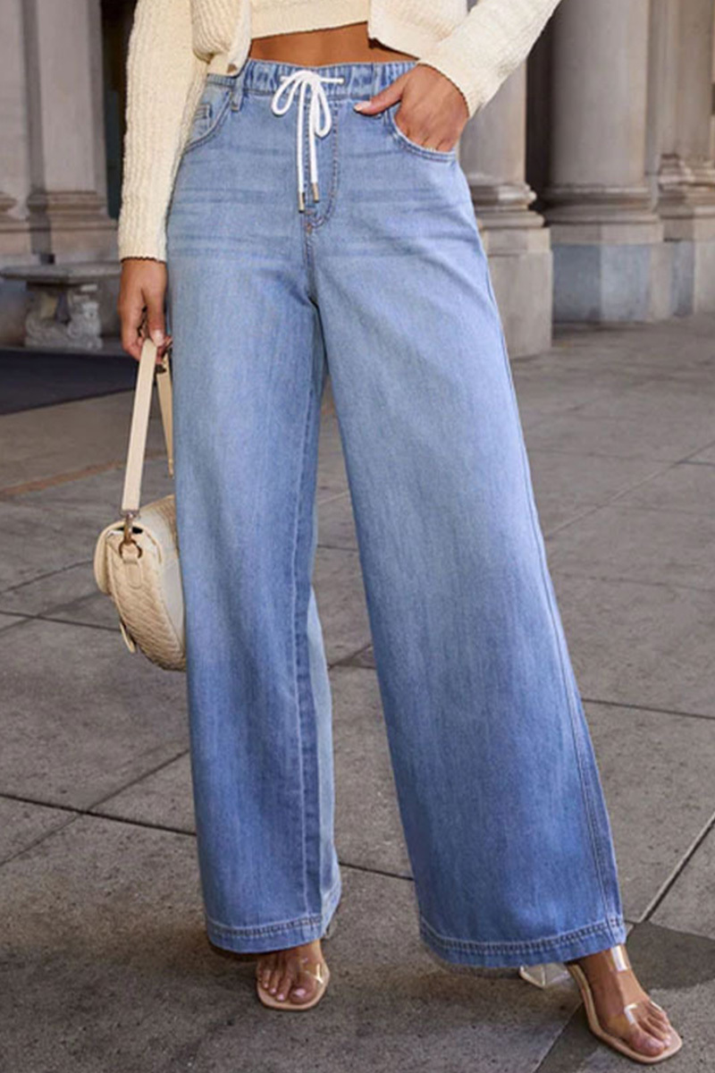 Women's Elastic-Waist Flowy Straight-Cut Jeans