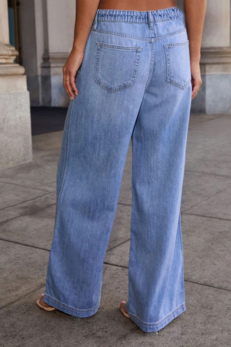 Women's Elastic-Waist Flowy Straight-Cut Jeans
