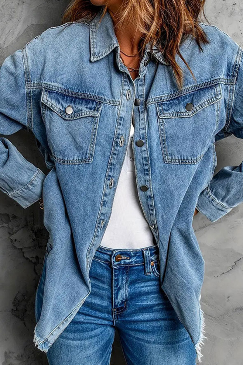 Women's Distressed Frayed Edge Denim Coat