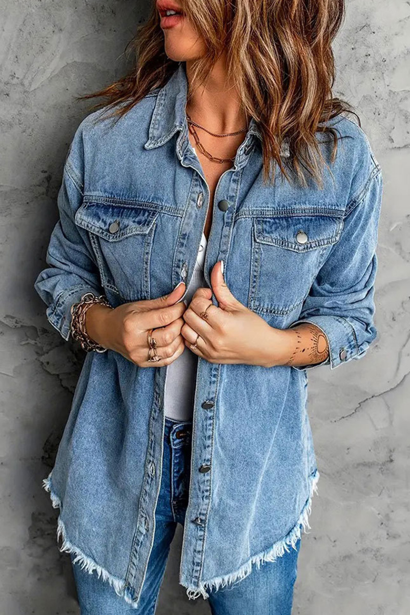 Women's Distressed Frayed Edge Denim Coat