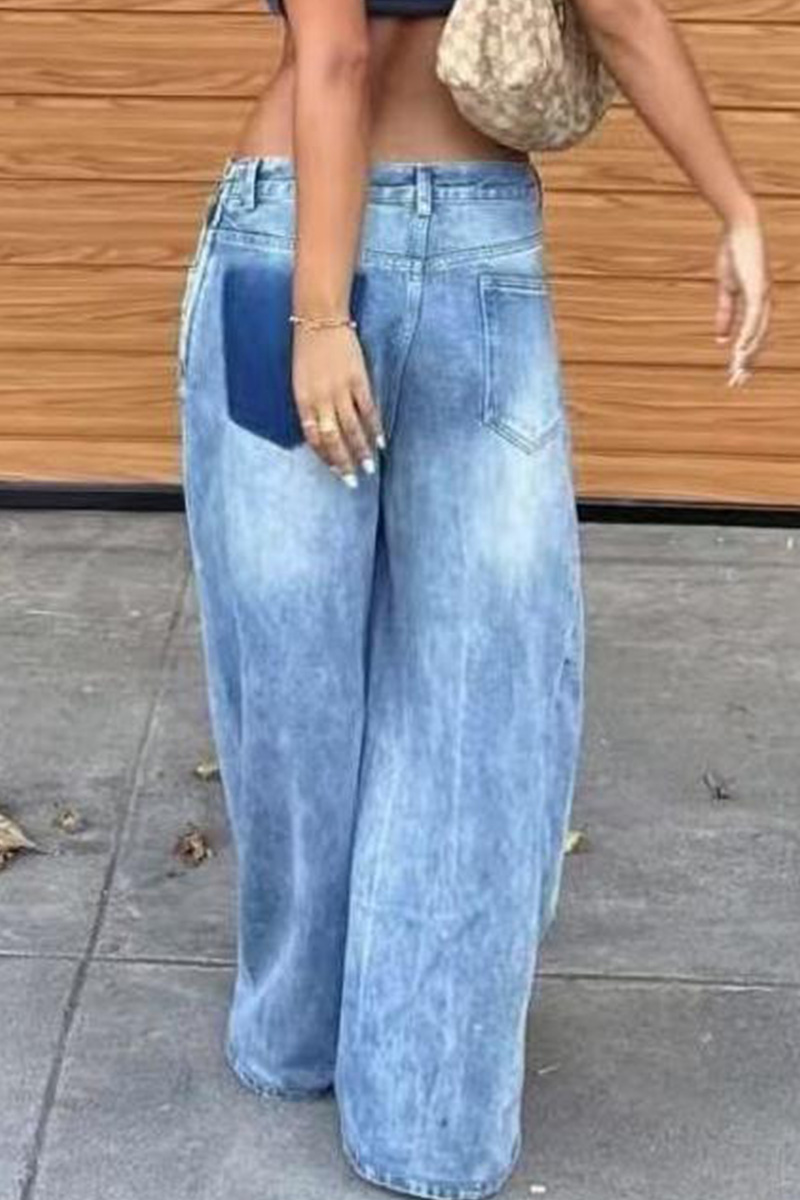 Lady's Vintage-style Faux Two-piece Twist Waist Jeans