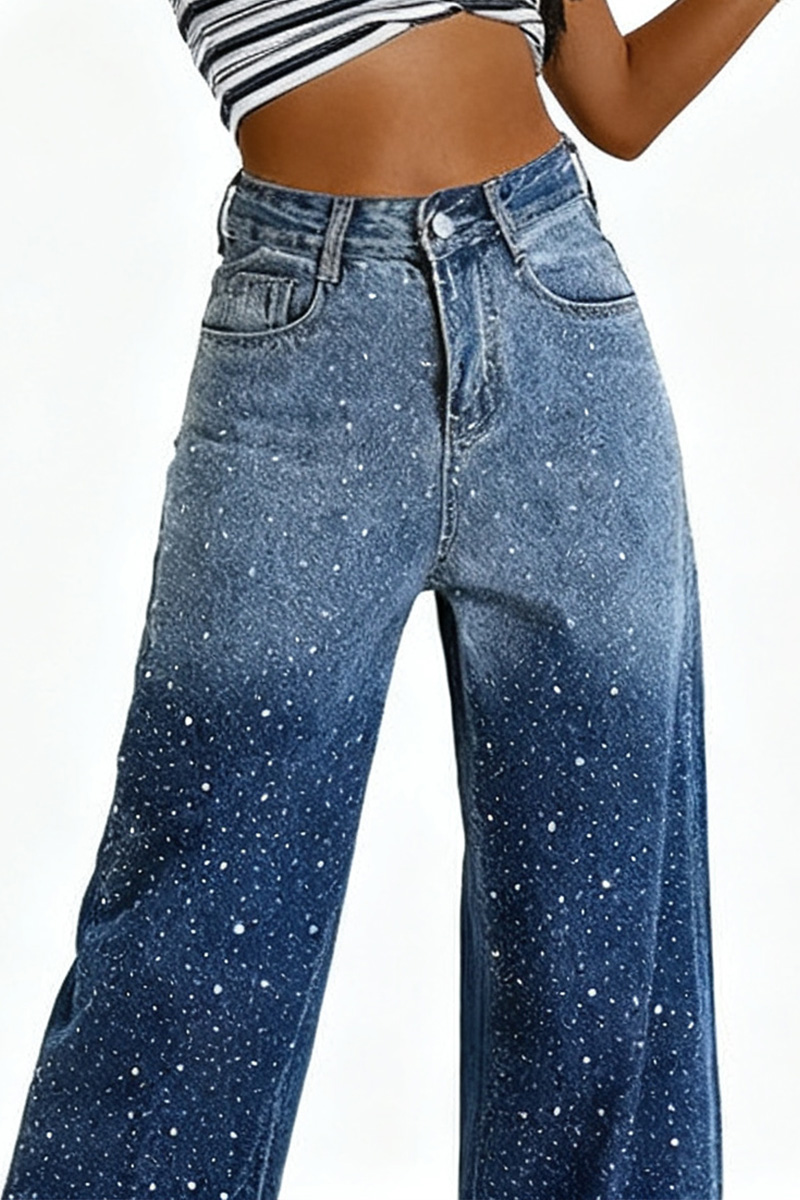 Women's Blue Gradient Rhinestone-Dazzled Jeans
