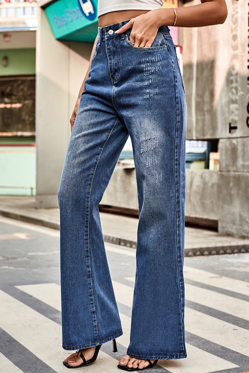 Ladies' Retro Washed Stretch Flared Jeans