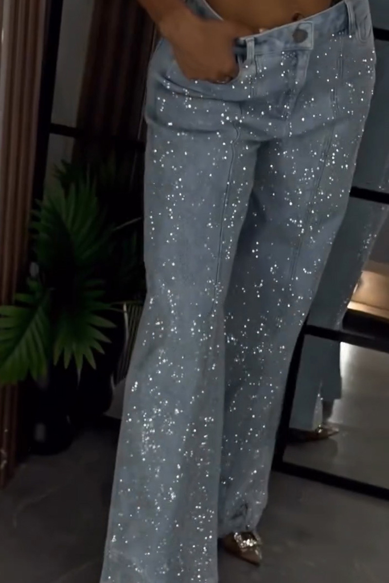 Ladies' Trendy Diamond-Studded Sparkling Stretch Jeans