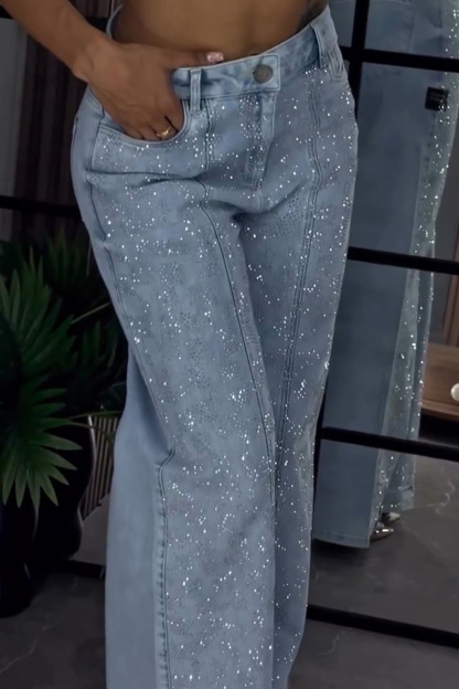 Ladies' Trendy Diamond-Studded Sparkling Stretch Jeans