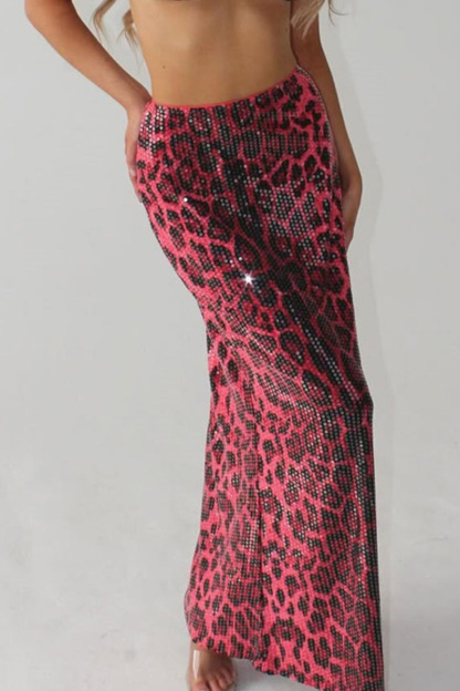 Ladies Fashion High-Waisted Leopard Print Stretchy A-Line Skirt