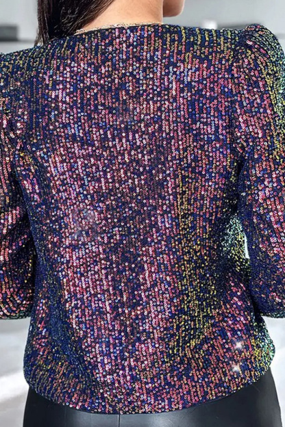 Chic Leopard Print Sequin Covered Long-Sleeve Jacket