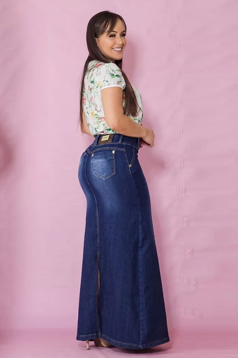 Women's Vibe Butt-Lifting Tailored Mermaid Denim Skirt