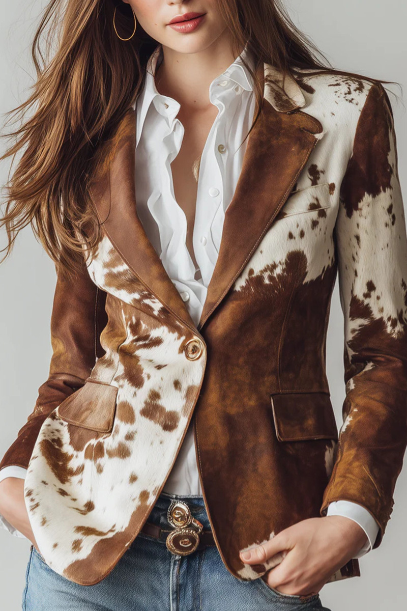 Artistic Block Print Relaxed Fit Long Sleeve Jacket For Women