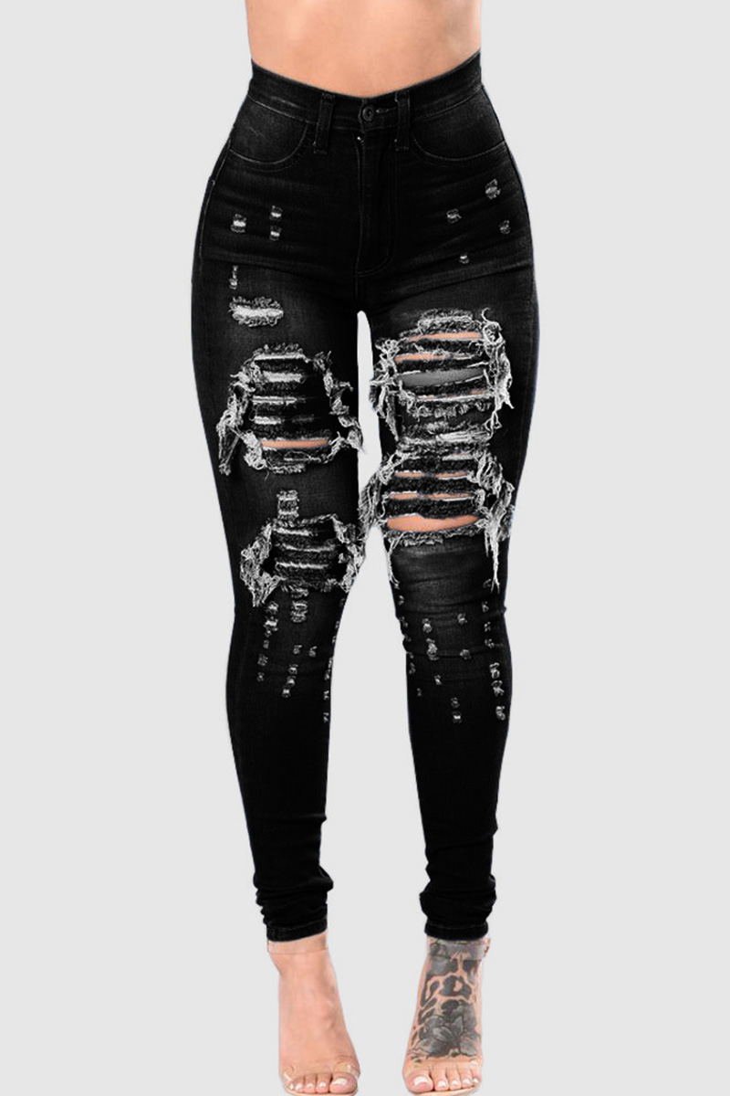 Ladies' Stylish Distressed Ripped Skinny Jeans