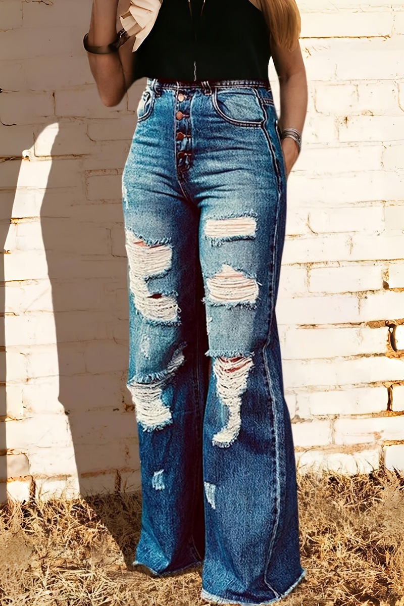 Edgy Distressed Raw-Hem Stretch Jeans for Women