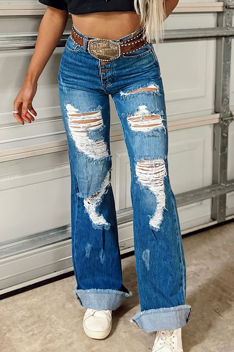 Edgy Distressed Raw-Hem Stretch Jeans for Women