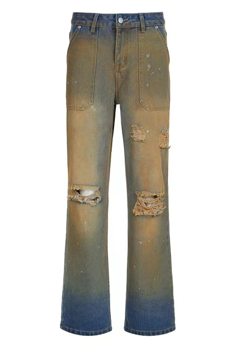 Vintage Faded High-Waist Ripped Jeans for Women