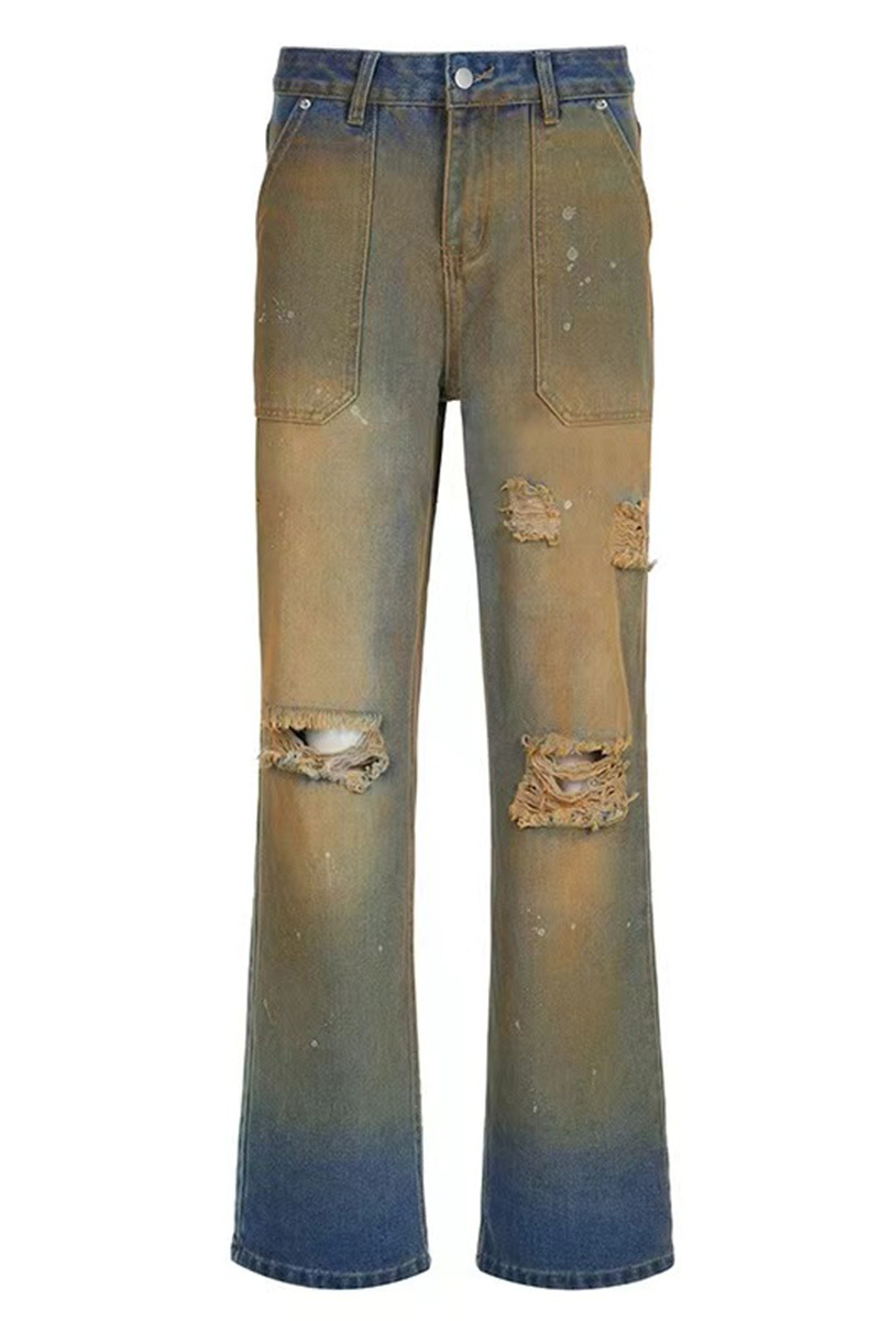Vintage Faded High-Waist Ripped Jeans for Women